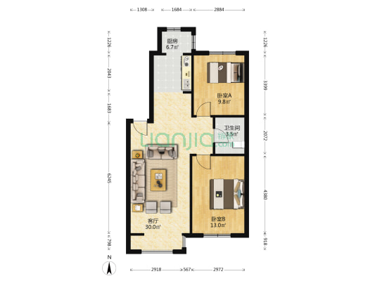 中水小区 2室1厅1卫 78平方