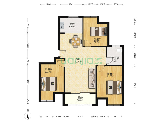 水榭华城澜香 3室1厅1卫 98平方