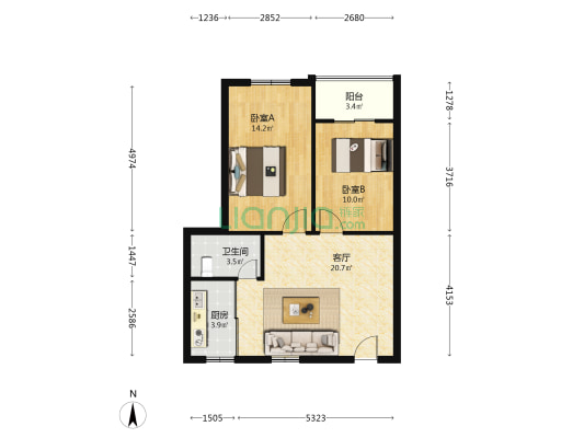 珉华雅苑 2室1厅1卫 71平方