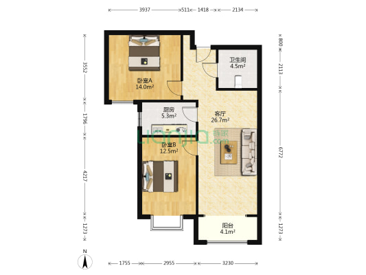 花园小区，封闭管理，房子户型方正，采光充足-户型图