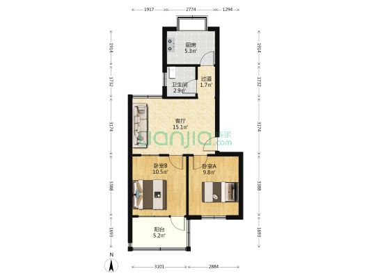 良乡小区 2室1厅1卫 62平方