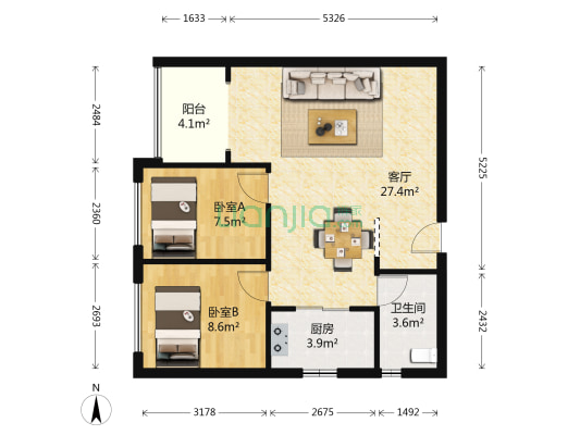 东怡新地 2室1厅1卫 75平方