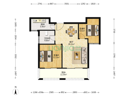 禹丰嘉苑 2室1厅1卫 86平方