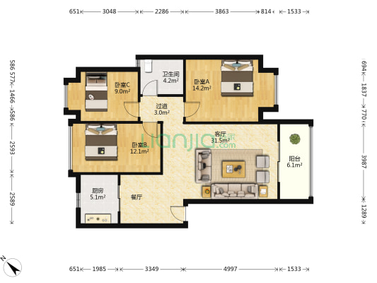 润鑫宅院 3室1厅1卫 90平方