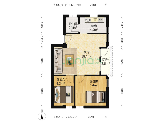 小港路 2室1厅1卫 52平方