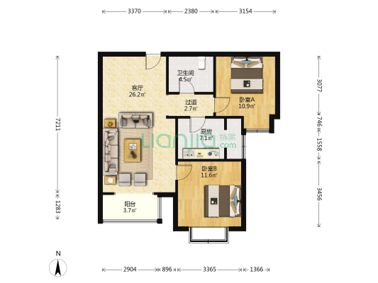 国兰花苑 2室1厅1卫 89平方