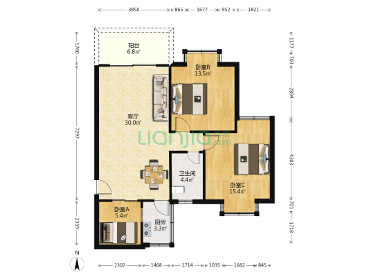 锦澳雅苑 3室1厅1卫 87平方