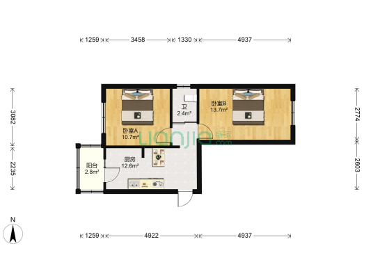 宽城区铁路小区 2室0厅1卫 55平方