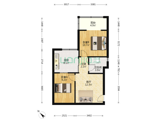 东马道街22号 2室1厅1卫 61平方