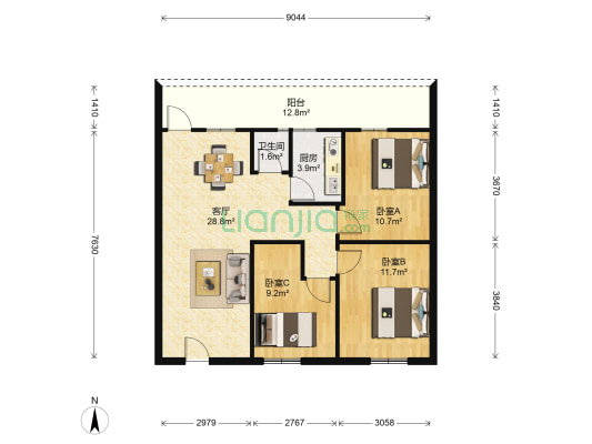 松溪花园 3室1厅1卫 101平方