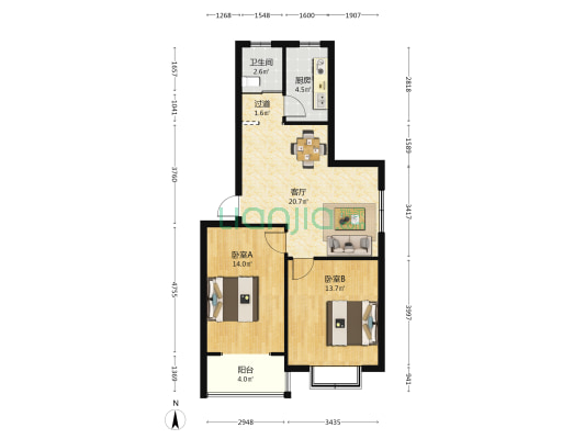 红艺山庄 2室1厅1卫 74平方