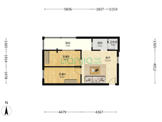 翠岛居 2室1厅1卫 56平方