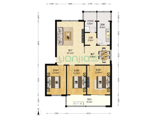 纬五路50号院 3室2厅1卫 114平方
