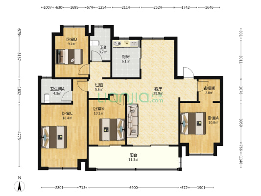 金鼎湾和禧 4室1厅2卫 140平方