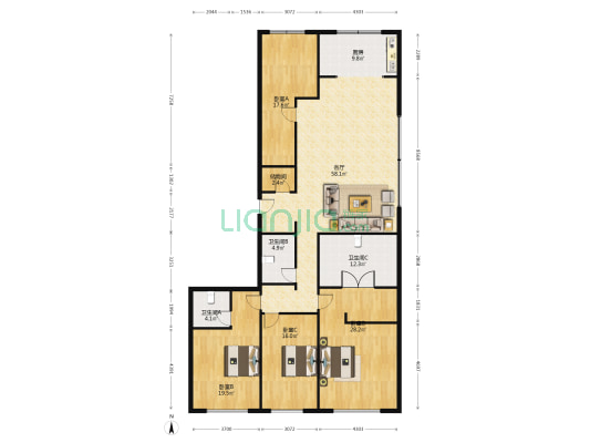 华润中心 4室1厅3卫 256平方