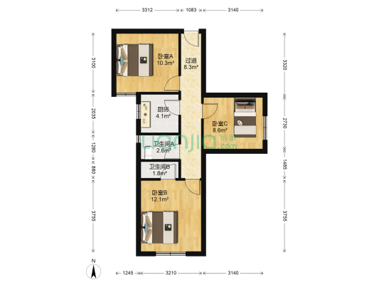 康新花园 3室0厅2卫 88平方
