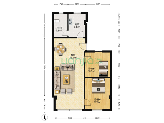 园圃路 2室1厅1卫 74平方