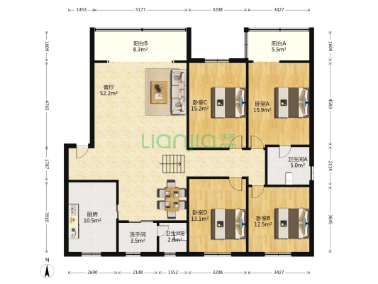 湖光中街 4室1厅3卫 171平方