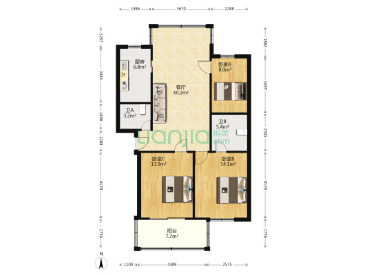 世纪嘉苑 3室1厅2卫 99平方