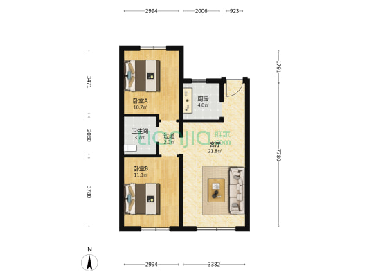 东窑新苑 2室1厅1卫 81平方