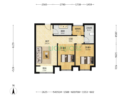 北欧河畔 2室1厅1卫 79平方
