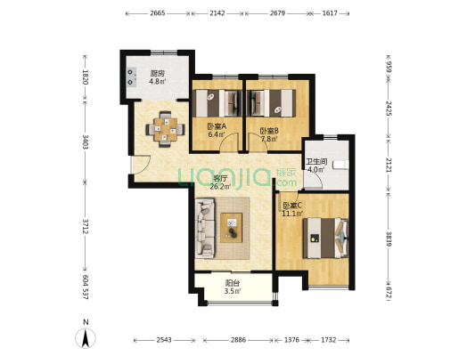光谷航天城 3室1厅1卫 88平方