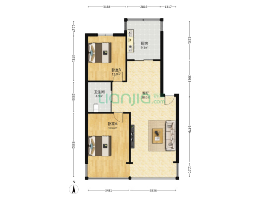 水调歌城D区 2室1厅1卫 92平方