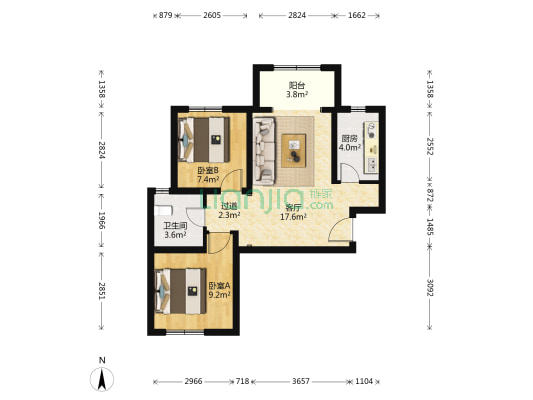 和安嘉园 2室1厅1卫 74平方