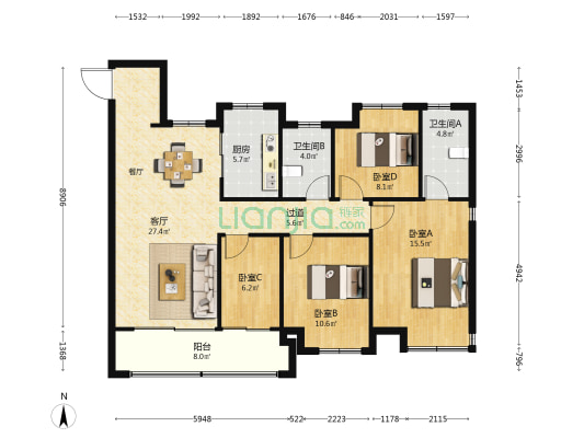 天萃 4室1厅2卫 125平方