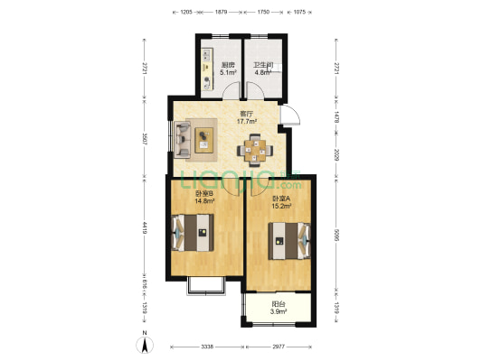 东飞花园 2室1厅1卫 75平方