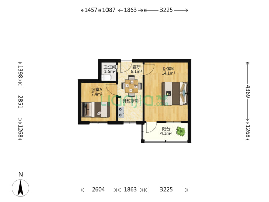 珠江路203号 2室1厅1卫 42平方
