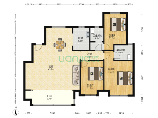运河风华 3室1厅2卫 137平方