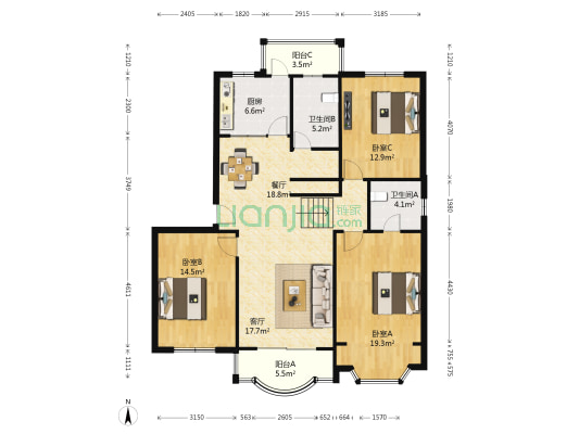 东苑绿世界花园(一期) 3室2厅2卫 125平方