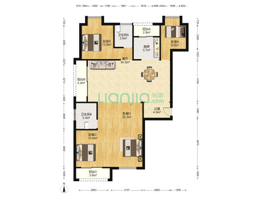 钱王铂金大厦 4室1厅2卫 161平方