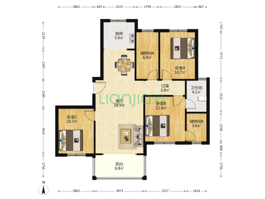 光大海韵新都 3室1厅1卫 130平方