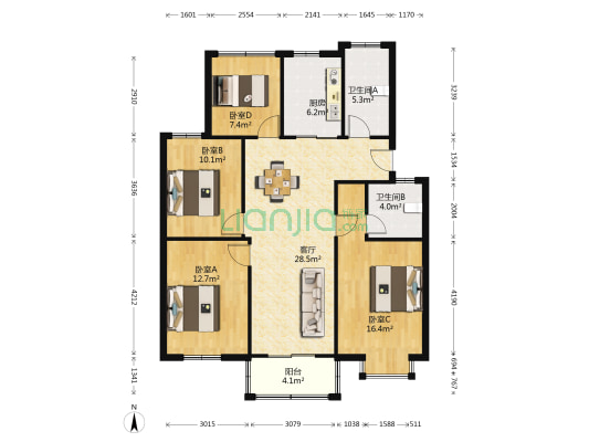 上源·岭光嘉园 4室1厅2卫 120平方