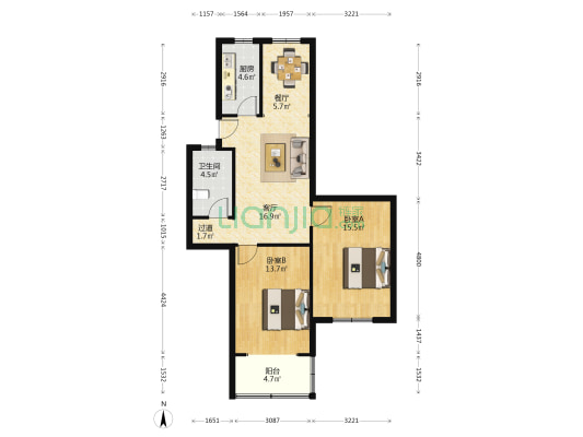 六达苑 2室2厅1卫 83平方