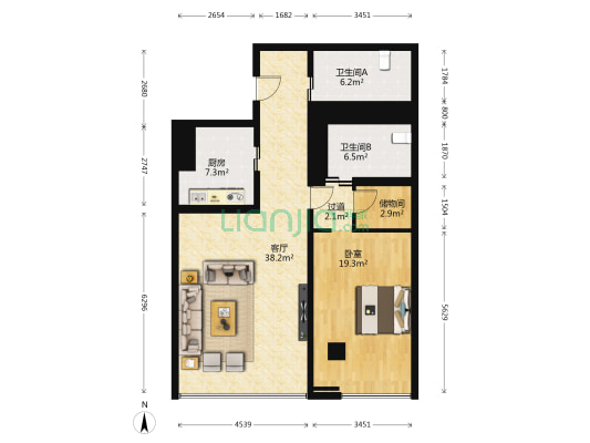 SOHO北京公馆 1室1厅2卫 131平方