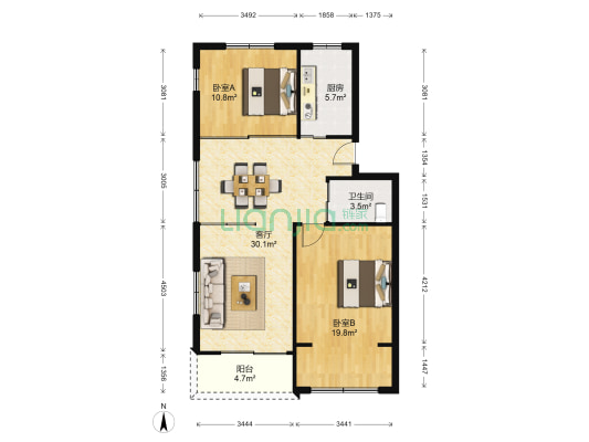 上陡门三组团 2室1厅1卫 80平方