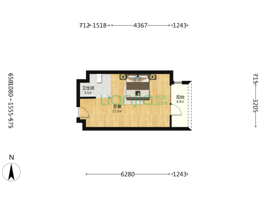 富力新城慧智港 1室0厅1卫 43平方