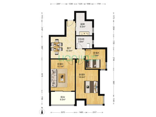 城市之光 3室1厅1卫 86平方