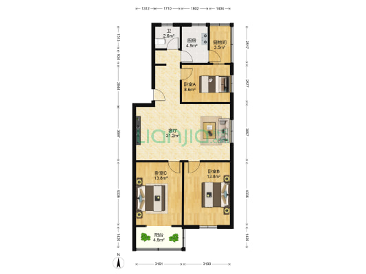 电建小区 3室1厅1卫 96平方