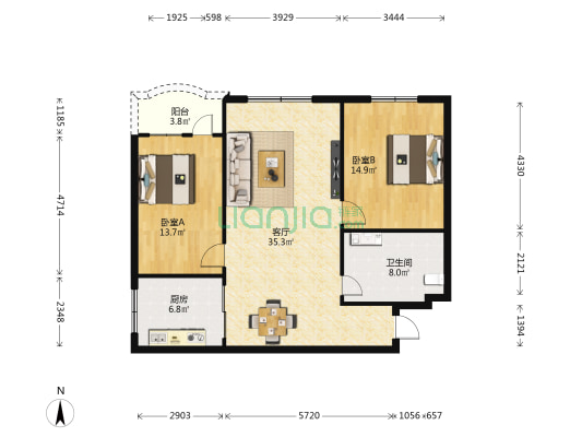 湘锋楼 2室1厅1卫 97平方