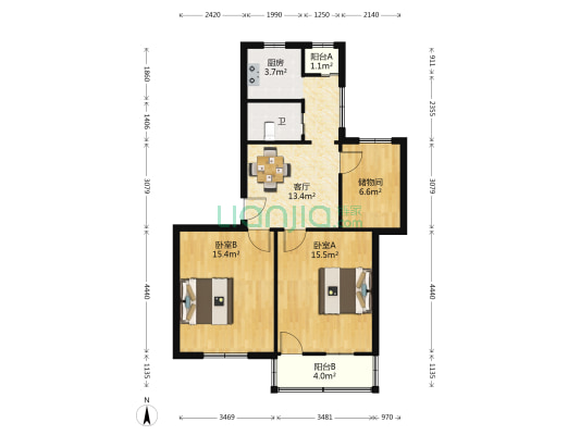 技师学院北家属区 2室1厅1卫 77平方