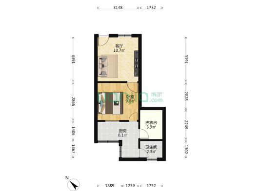 澳门路一段66号 1室1厅1卫 48平方