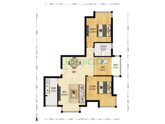 天然居二期 3室1厅1卫 89平方