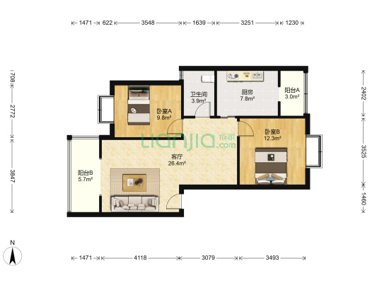 学府嘉苑 2室1厅1卫 79平方