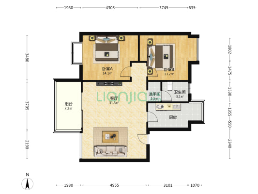 建阳欣语二期 2室1厅2卫 98平方