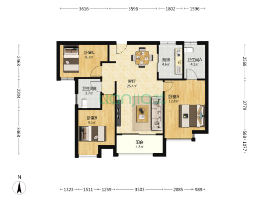 马銮湾1号 3室1厅2卫 102平方