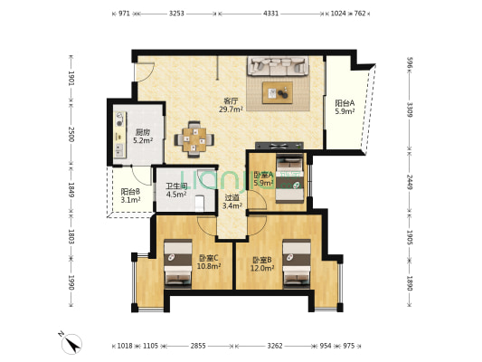 星晖.叠翠新城 3室1厅1卫 94平方
